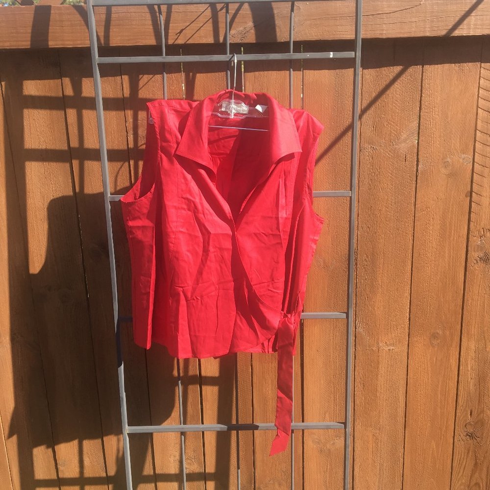 Kate Hill Women's Red Silk Sleeveless Wrap Blouse Size 14